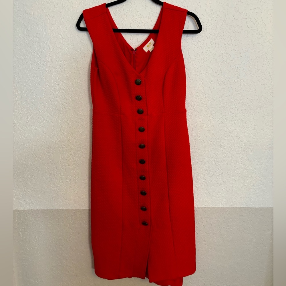 Red Anthropology dress with buttons